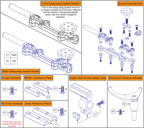 Version 2 Swing-away Joystick Bracket & Components parts diagram