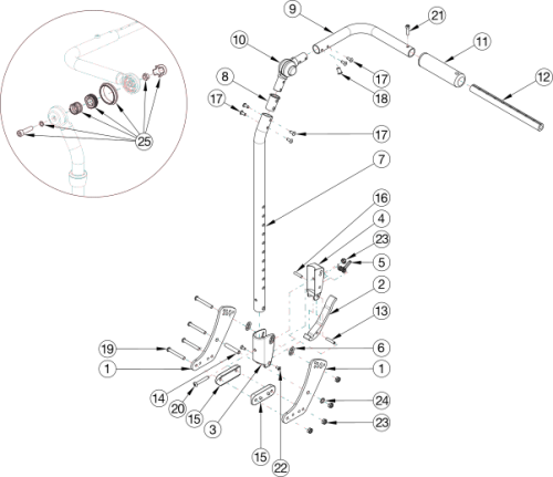 Flip For X:panda Fixed Height With Adjustable Handle Backrest parts diagram