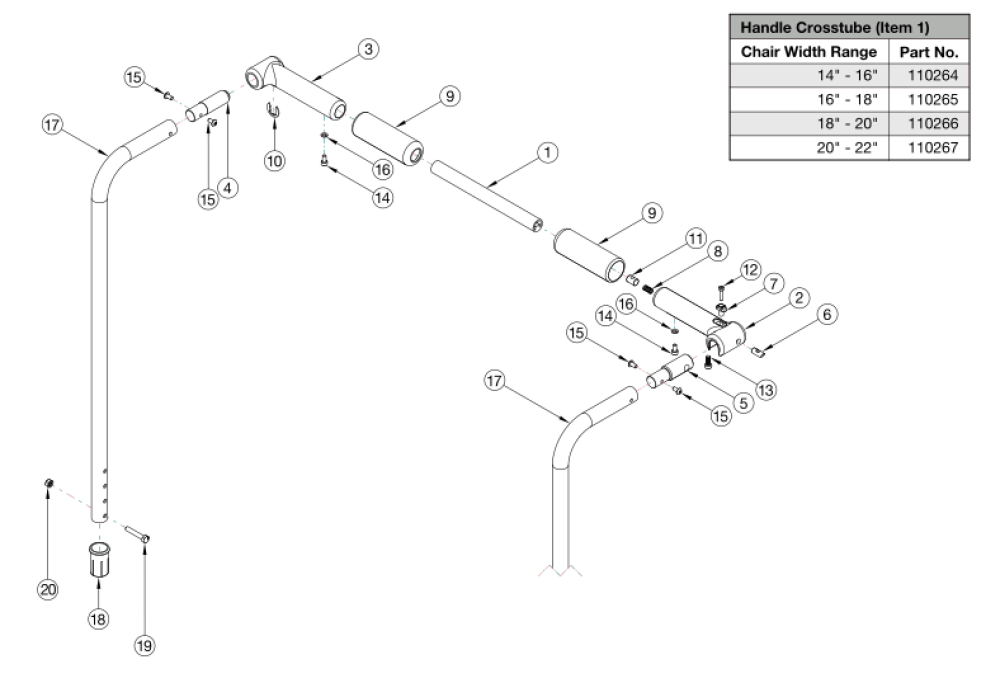 Catalyst Backrest - Straight Push Handle With Rigidizer Bar parts diagram