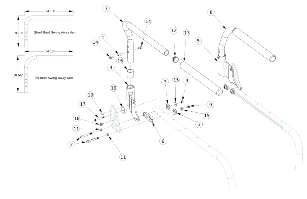 (discontinued) Ethos Swing Away Armrest parts diagram