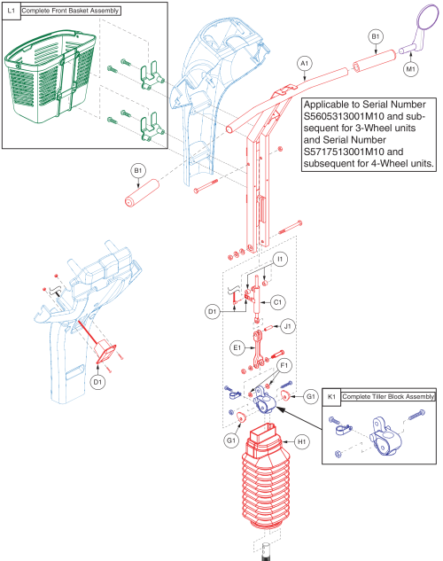 Tiller Assembly, Version 3, S5605313001m10 - Subsequent parts diagram