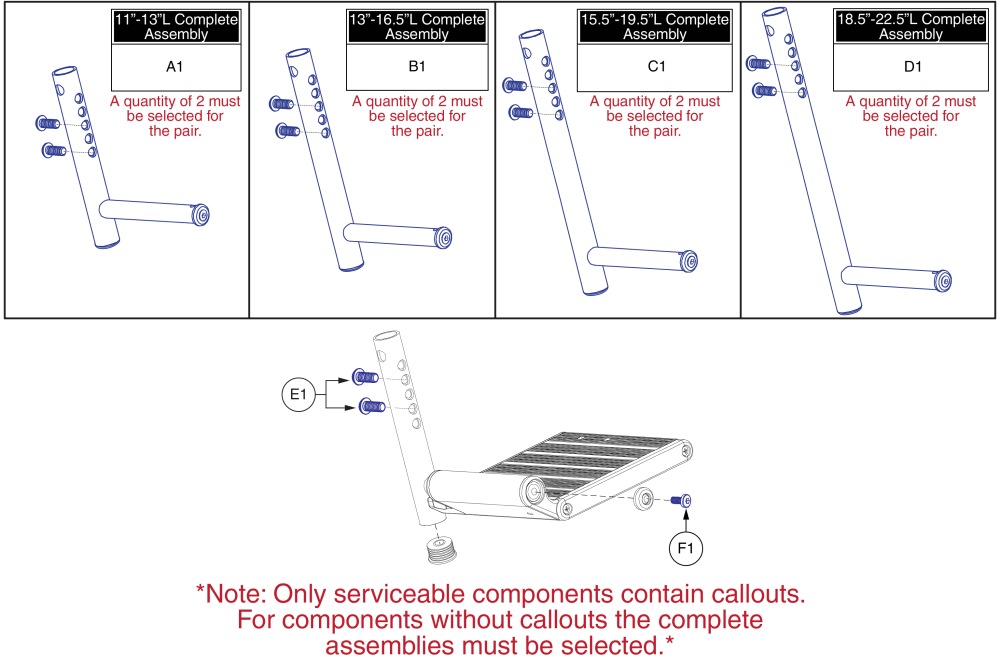 Standard Lower Extensions - Style #8 Swing-away parts diagram