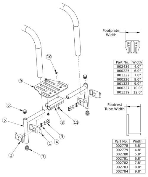 Clik High Mount Angle Adjustable Footrest parts diagram