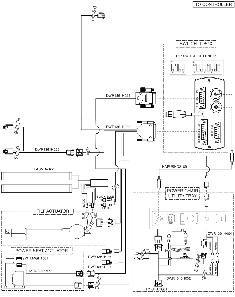 Electrical Diagram - Tilt W/ Elevate, Comb Legs Thru Joystick, Switch-it parts diagram