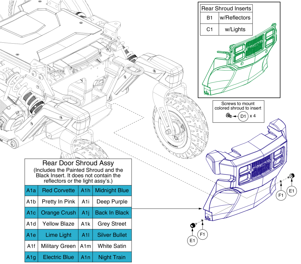 Rear Shroud Assembly With And Without Lighting, 4front parts diagram