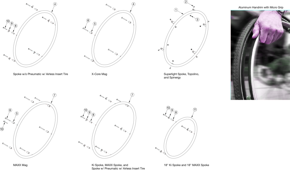 Aluminum Anodized Handrim parts diagram