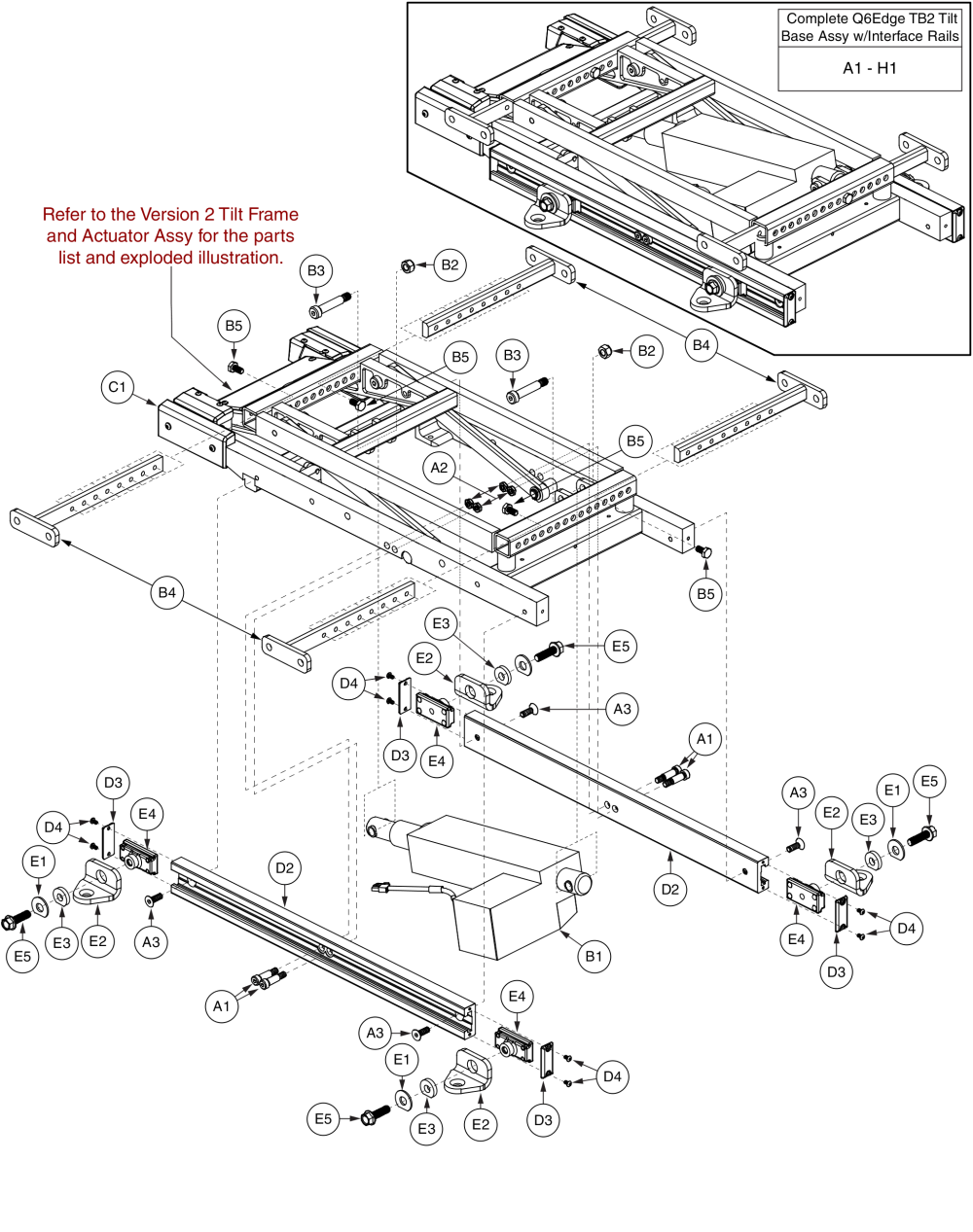 Tilt Base W/ Actuator Complete, Version 2, Q6 Edge Specific, Tb2 parts diagram