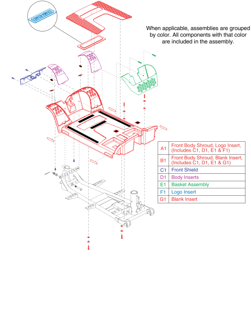 Front Shroud, 4 Wheel, Version 2, Gogo Elite Traveller Plus parts diagram