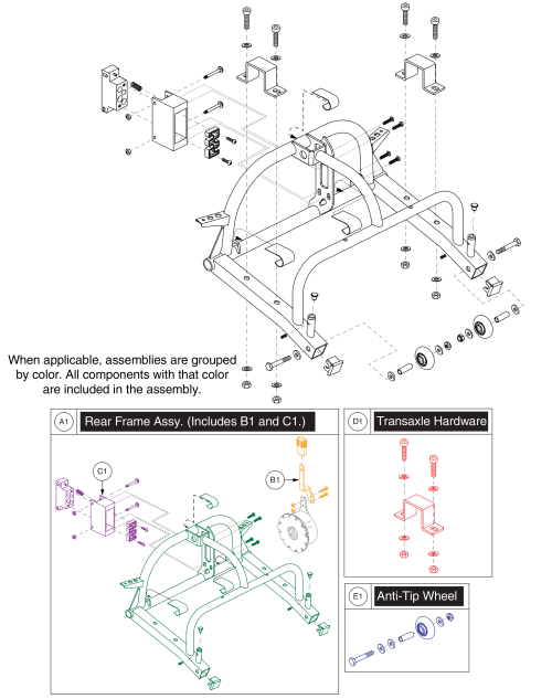 Rear Frame, 4-wheel, Gogo Elite Traveller Plus parts diagram