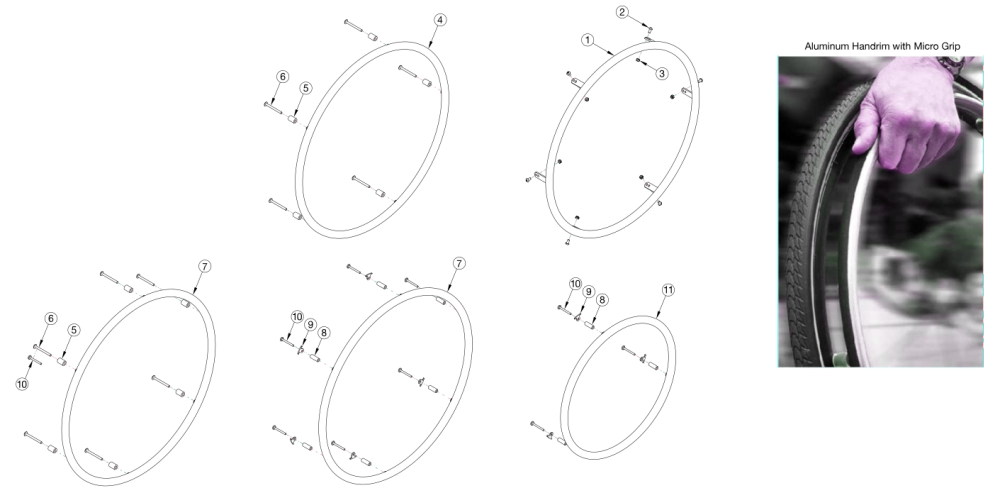 Little Wave Aluminum Anodized Handrim parts diagram