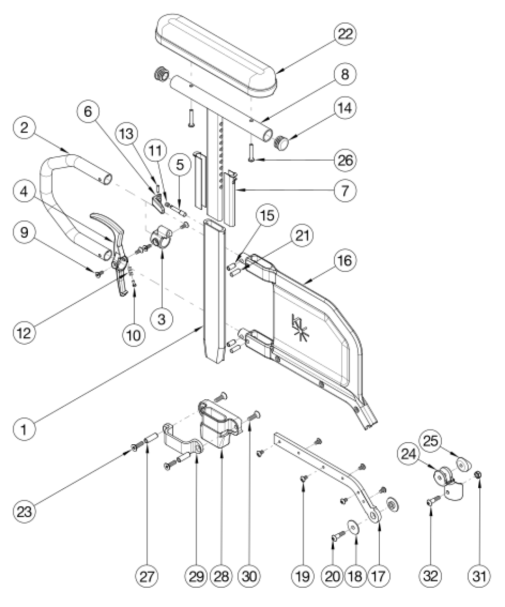 Catalyst 4 Armrests - Tall Height Adjustable Flip Back T-arm parts diagram