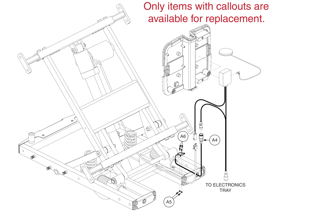 Remote Plus Tilt Thru Single Switch Electronics, Bariatric Tilt parts diagram