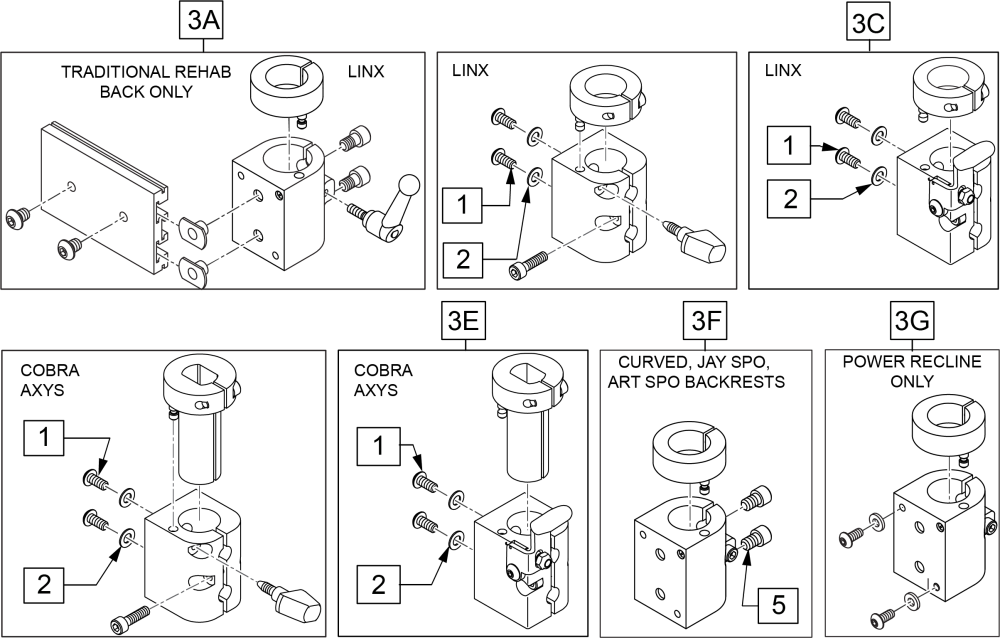 Power Chair Headrest Clamps parts diagram