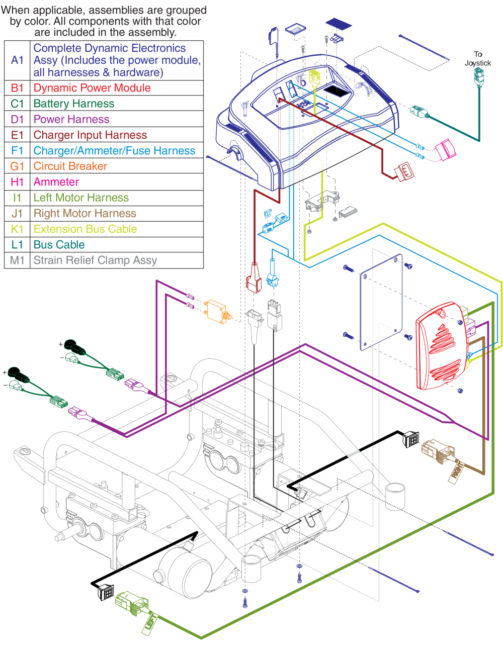 Dynamic Electronics, Power Mod, Breaker, Harness Assy's, On-board, Jazzy Select 14 parts diagram