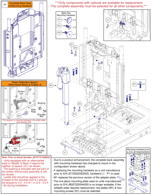 Recline Back Assy, Reac Lift, Tb3 Redesigned Back parts diagram