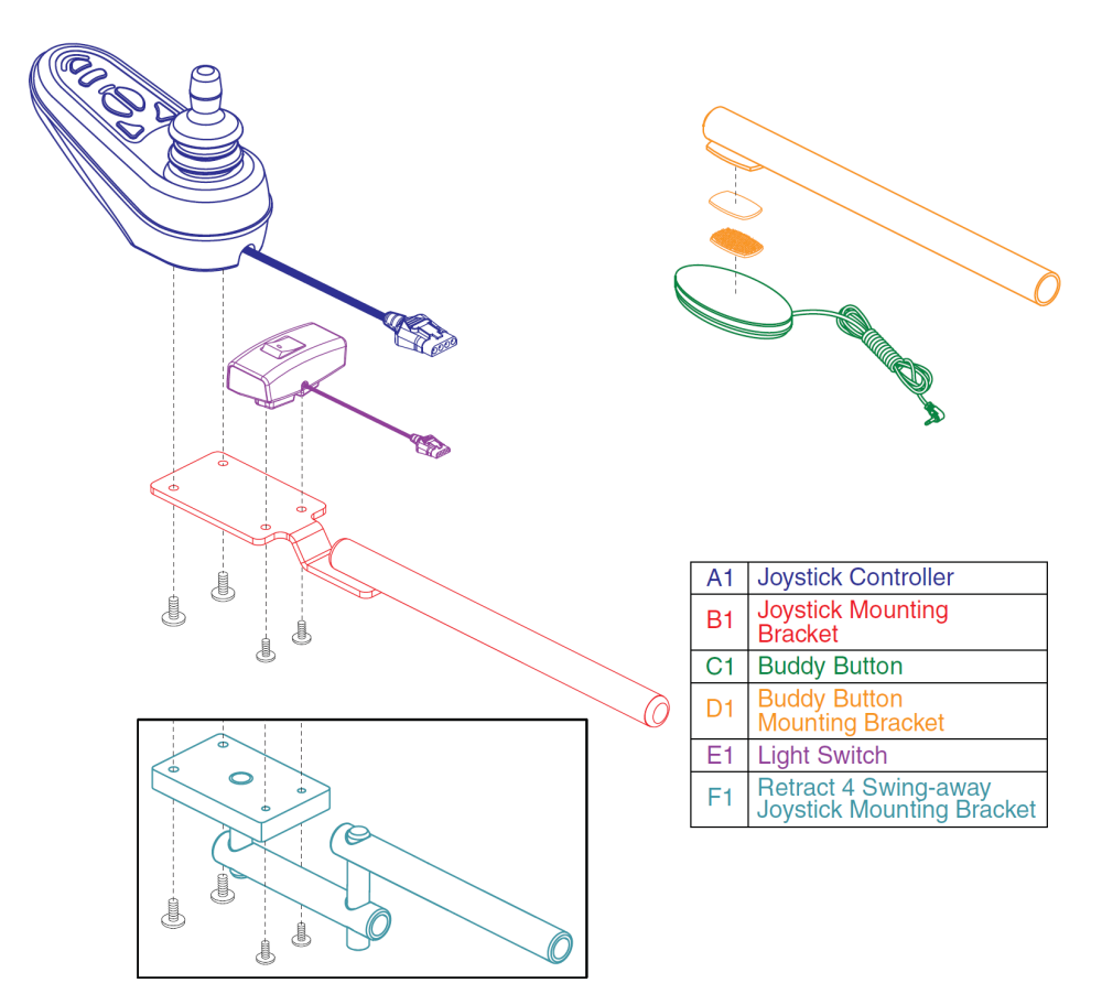 Vr2 Joystick, Buddy Button & Light Switch, Jazzy Air parts diagram