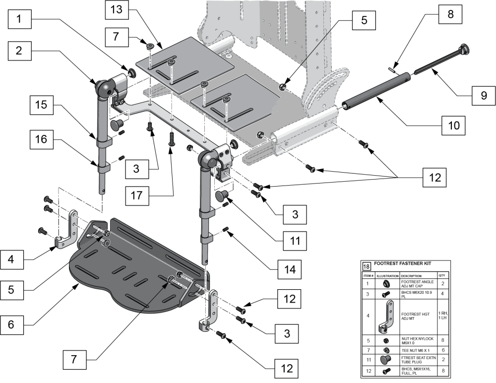 Footrest parts diagram