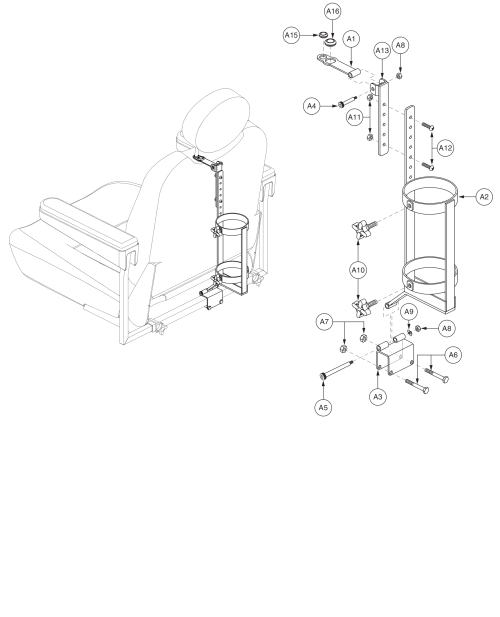 Oxygen Tank (o2) Holder - 115 Ltd Recline Hi-back, Version 2 parts diagram