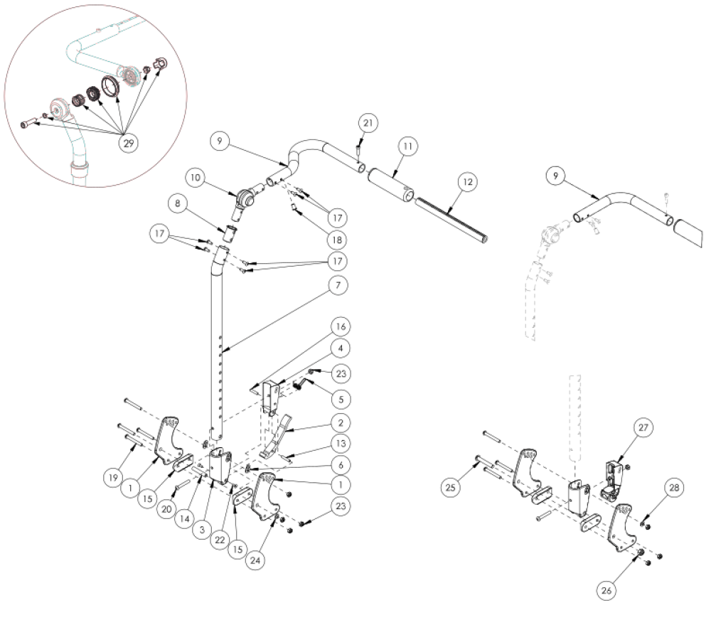 Flip Fixed Height With Adjustable Handle Backrest parts diagram