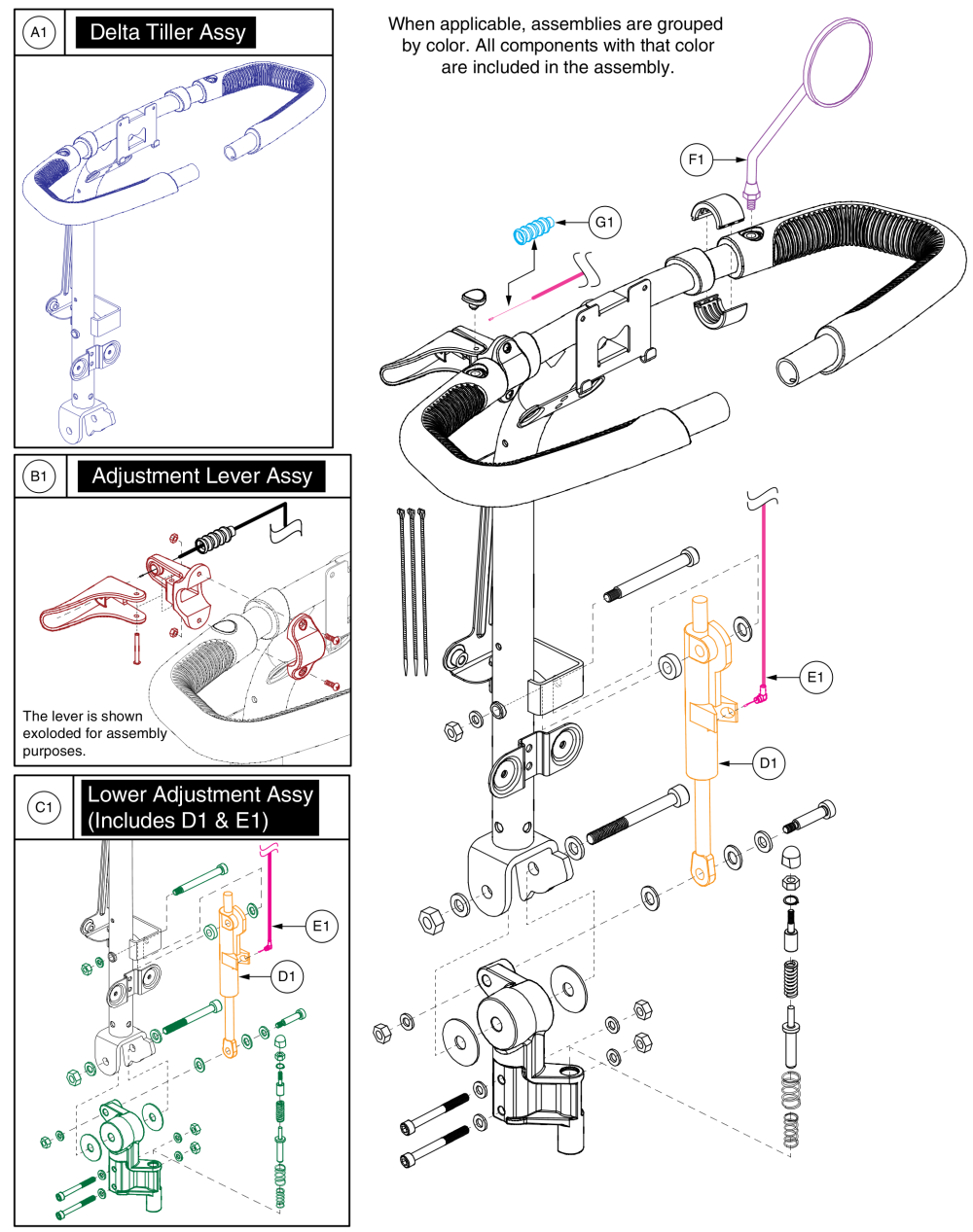 Tiller W/ Mirror, Lock, And Release Cable Assy. parts diagram