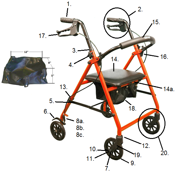 R900 4-Wheel Rollator Replacement Parts By Drive Medical ...