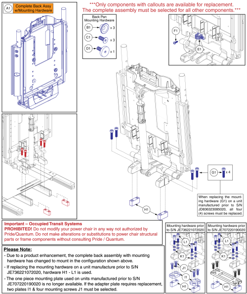 Static Back Assy, Static Base, Tb3 Redesigned Back, Wc19 parts diagram