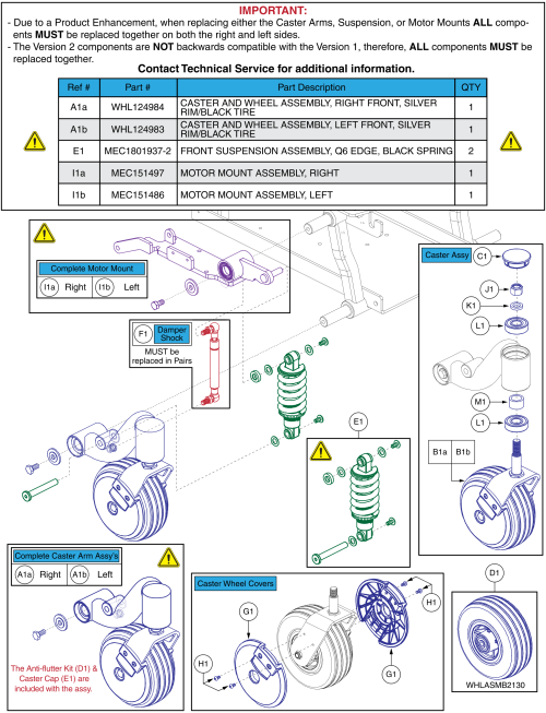 Front Caster Arm & Front Suspension Assy, Version 2, J600 Es parts diagram