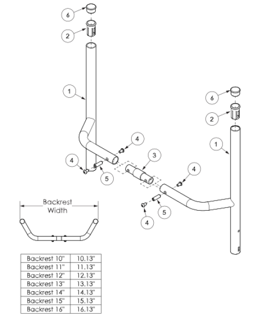Little Wave Xp Fixed Height Backrest With Non-adjustable Rigidizer Bar parts diagram