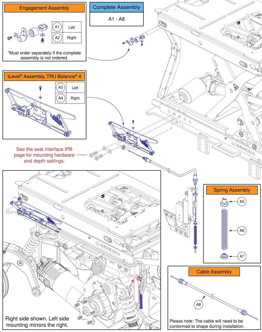 Ilevel® Seat Engagement Assy & Cable, Q6 Edge® 3 Stretto, Tru Balance® 4 parts diagram