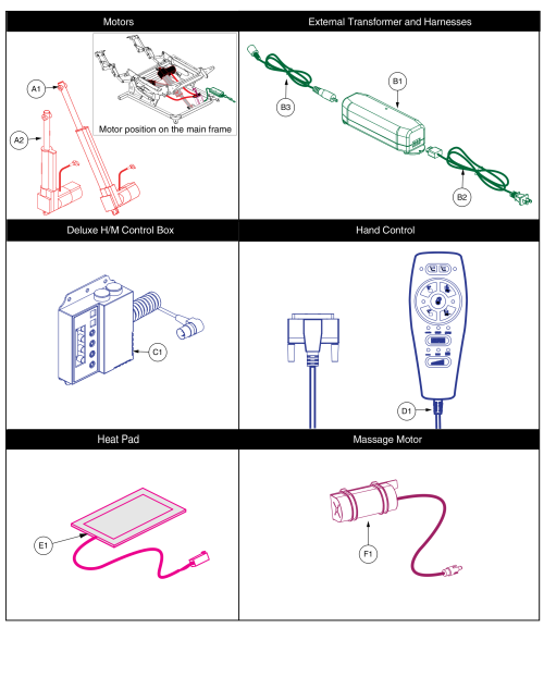 Heat And Massage Components For Lay Flat Chairs parts diagram