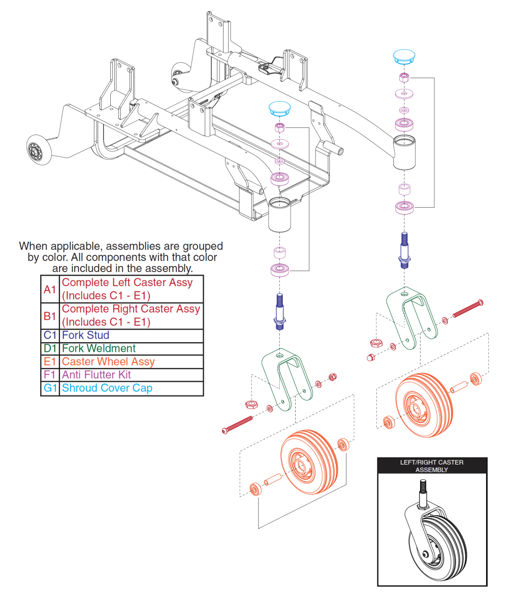 Rear Caster Arm Assy, Elite Hd parts diagram