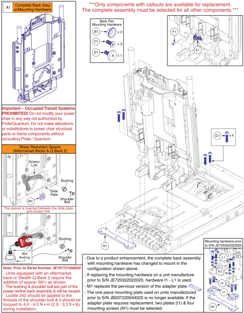 Recline Back Assy, Reac Lift, Tb3 Redesigned Back, Wc19 parts diagram