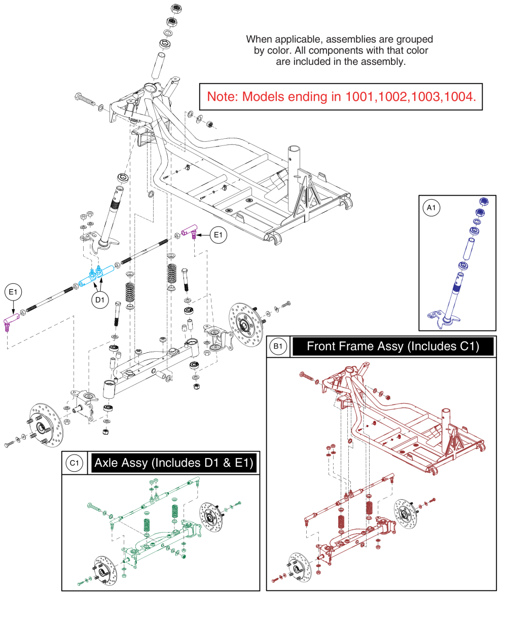 Model Numbers Ending In 1005 & Prior ( Front Frame & Steering Stem Assy.) parts diagram