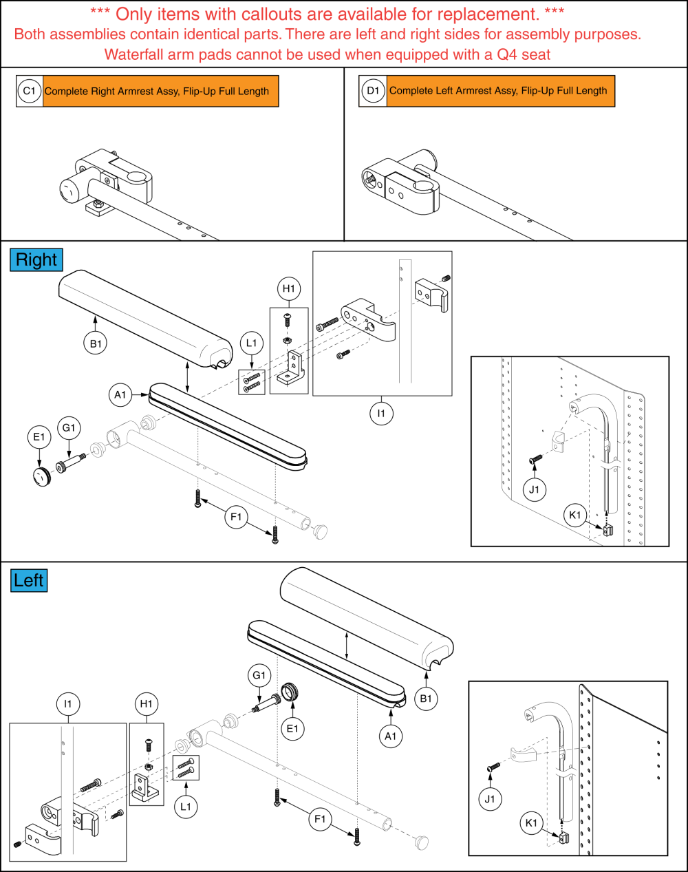 Full Length, Left / Right, Flip Up Armrest, Textured parts diagram