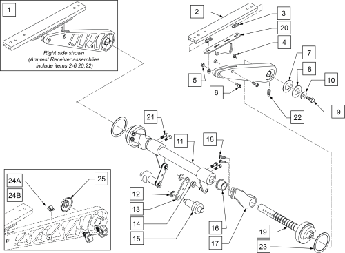 Sedeo Reclining Flip Back Armrest Short And Axle parts diagram