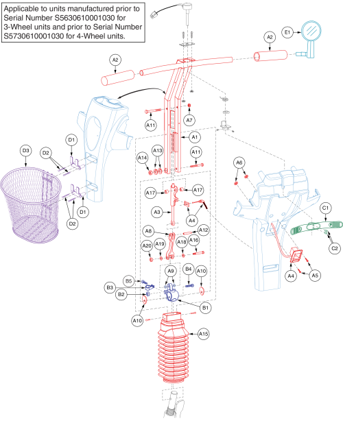 Tiller Assembly, Version 1, S5630610001030 - Prior parts diagram