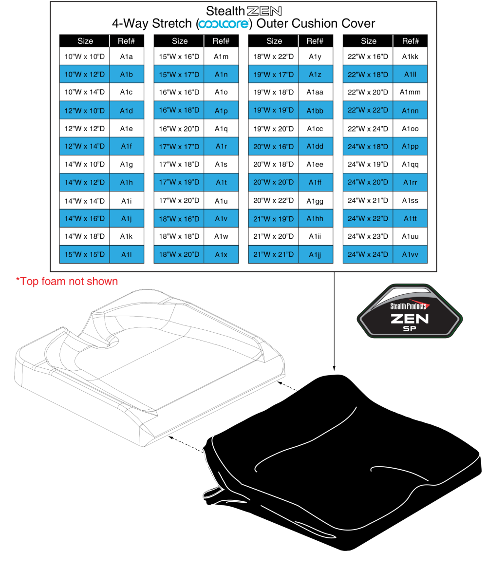 Outer Cover, 4-way Stretch (coolcore) - Stealth Zen parts diagram