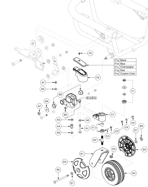 Front Caster Arm, Anti-tip Assembly.  (s/n J7408607001s10 And Sub.) Jazzy 610 parts diagram