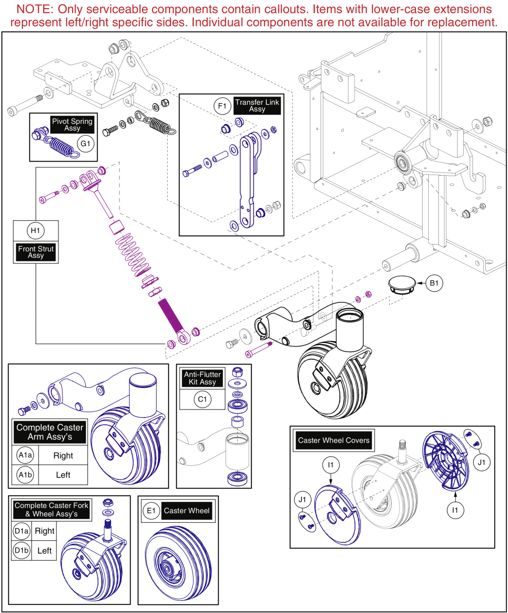 Front Caster & Front Suspension, Edge Z / Q6 Ultra parts diagram