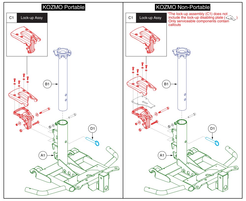 Front Frame, Seat Post, & Lock-up - Kozmo parts diagram