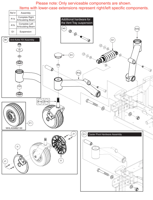 Articulating Beam Assy - Semi-indept, Vent Tray Option, Q6 Edge X parts diagram