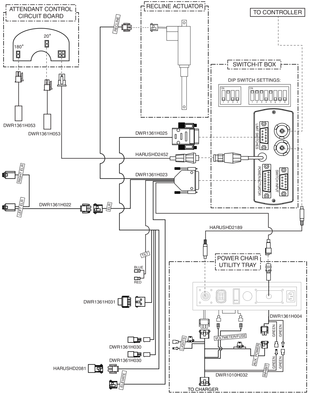 Electrical Diagram - Sync Recline & Comb Legs W/ Ind Cont Comb Legs, Switch-it parts diagram