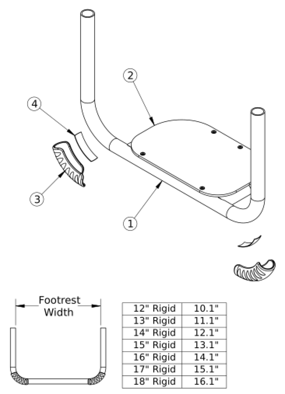 Rigid Tubular Footrest With Abs Cover parts diagram