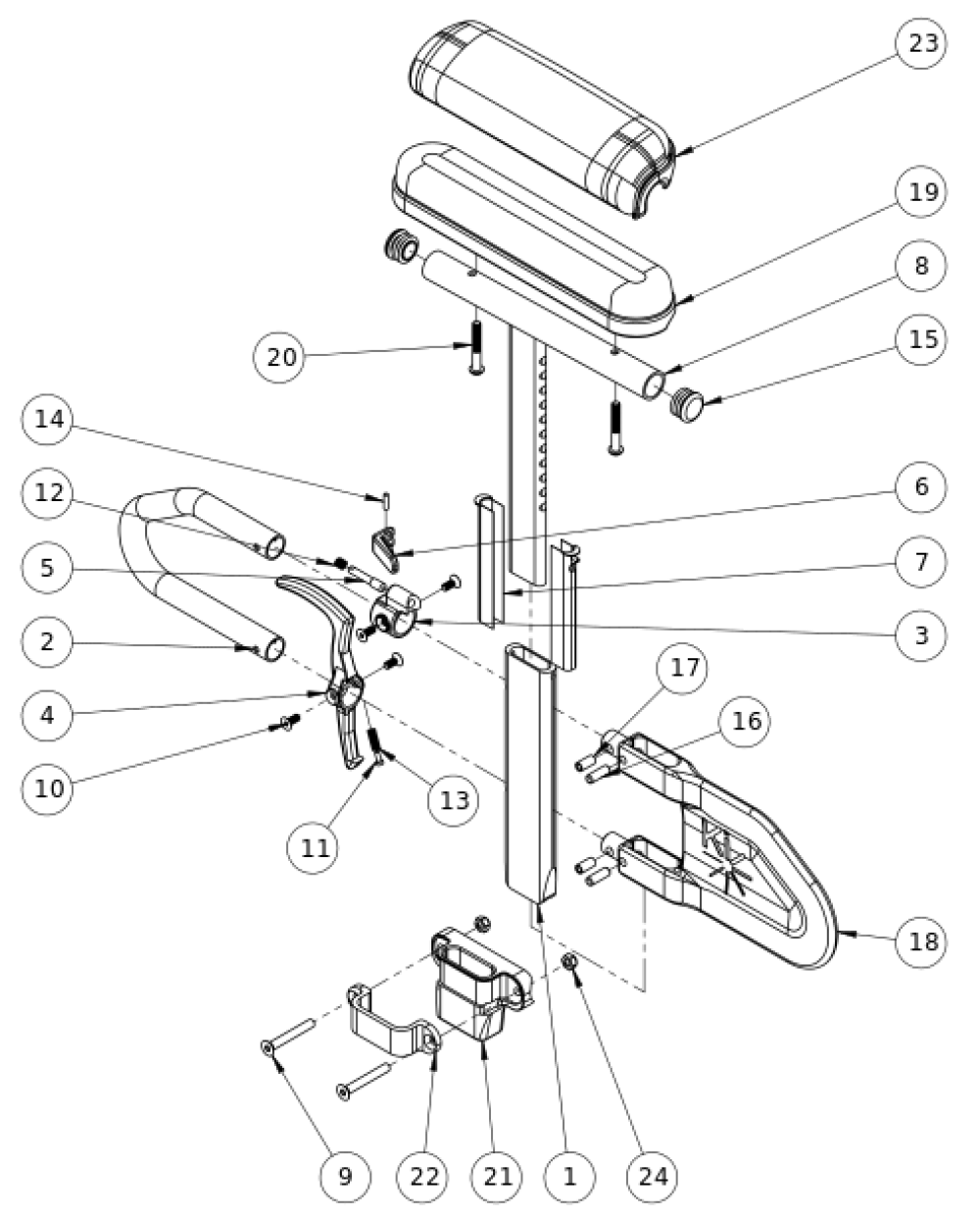Rogue Xp / Little Wave Xp Height Adjustable T-arm parts diagram