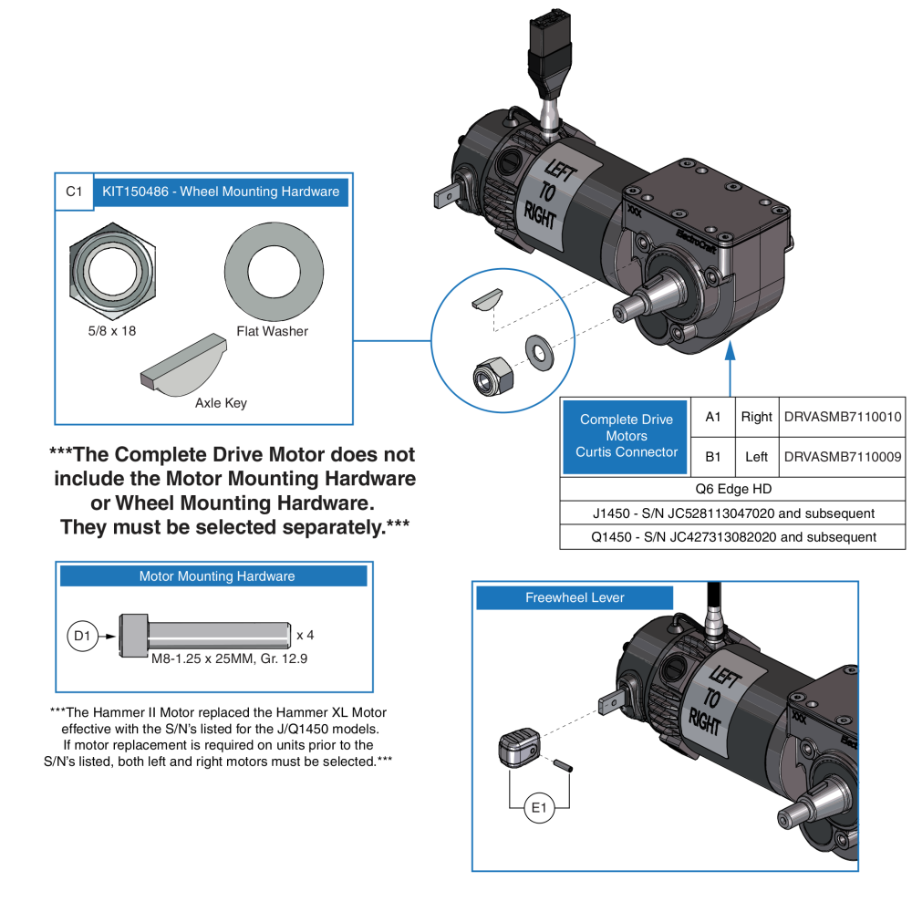 Hammer Ii Curtis Motor Assy's And Motor & Wheel Mounting Hardware parts diagram
