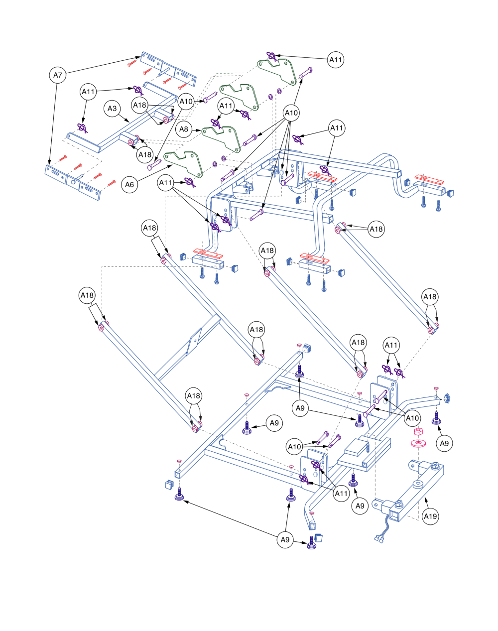 Expansion Frame, Dual Motor Weldment, Heavyweight parts diagram