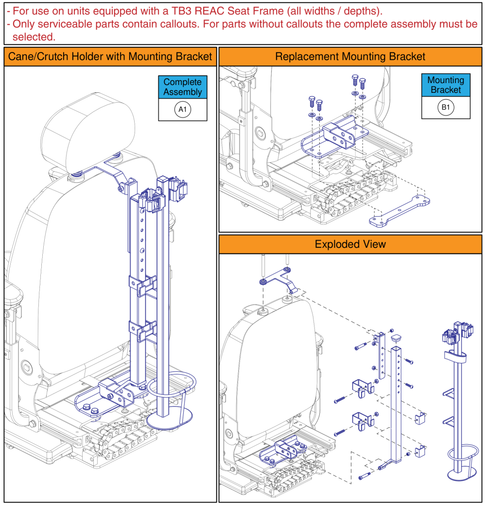 Cane / Crutch Holder, Q-captains Seat W/ Reac Seat Frame parts diagram