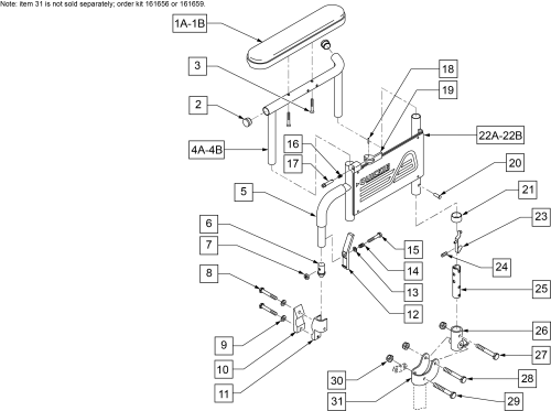Flip-back Height Adj Classic Armrest Q2x parts diagram