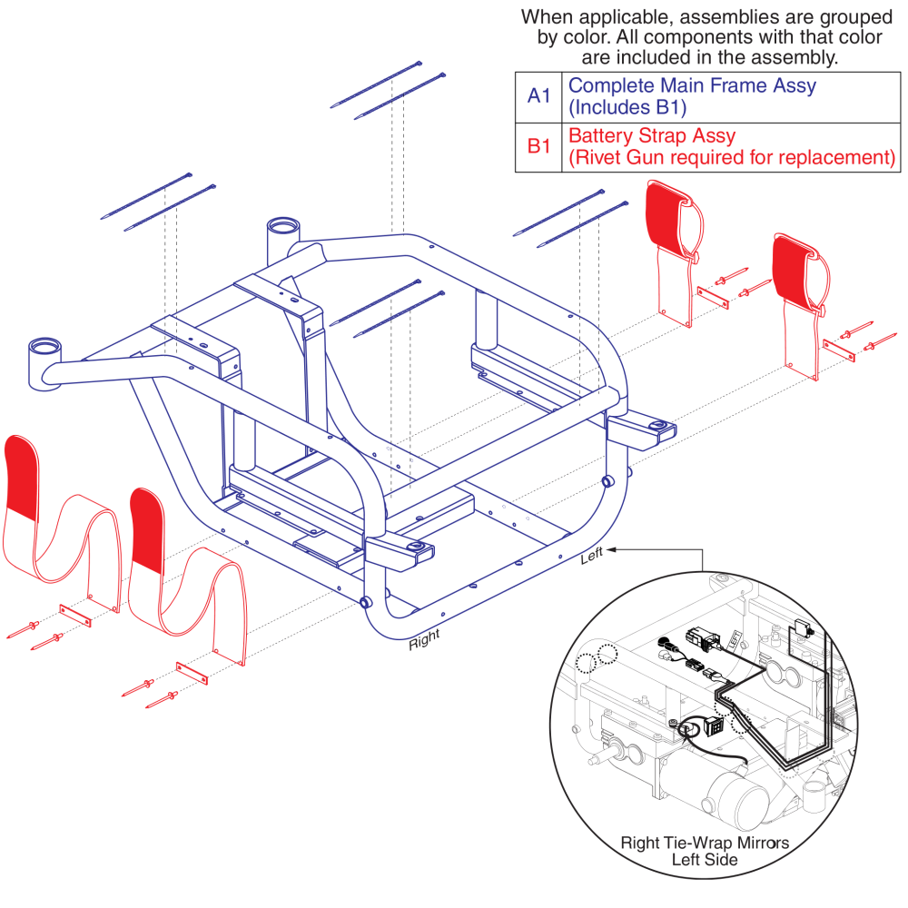 Main Frame And Battery Strap Assy, Jazzy Select Hd parts diagram