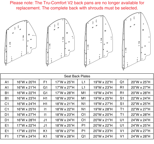 Back Pans, Tru-comfort V2 parts diagram